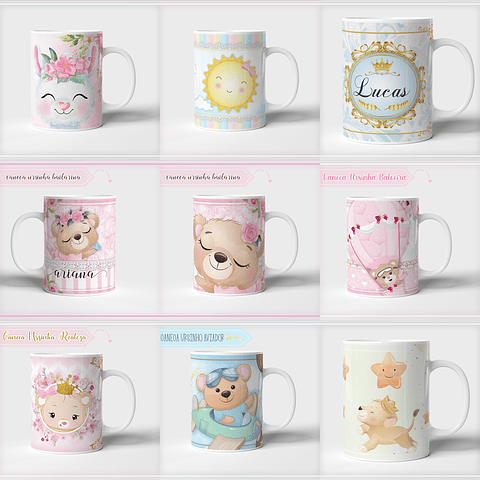 33 Artes para Caneca Infantil Editável em Corel Draw