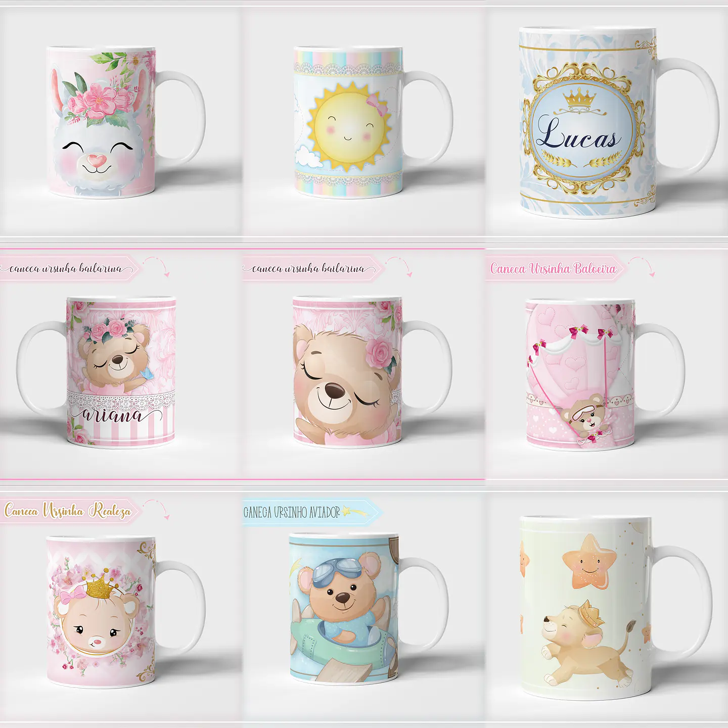 33 Artes para Caneca Infantil Editável em Corel Draw 1