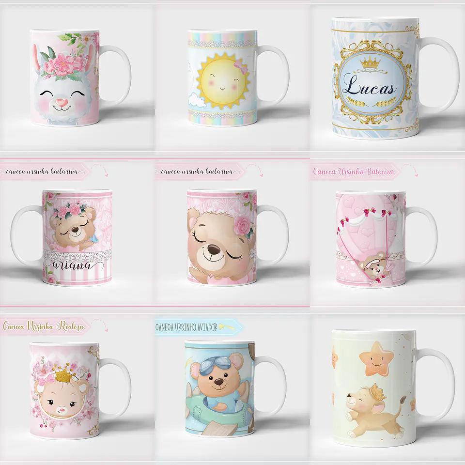 33 Artes para Caneca Infantil Editável em Corel Draw 1