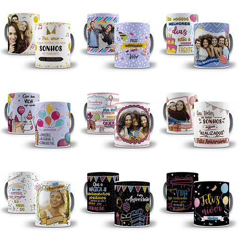 73 Artes para Caneca Aniversário Editável em Corel Draw