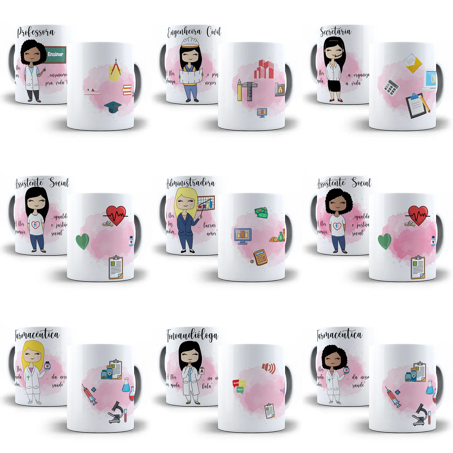 64 Artes para Caneca Profissão Feminina Editável em Corel Draw 3