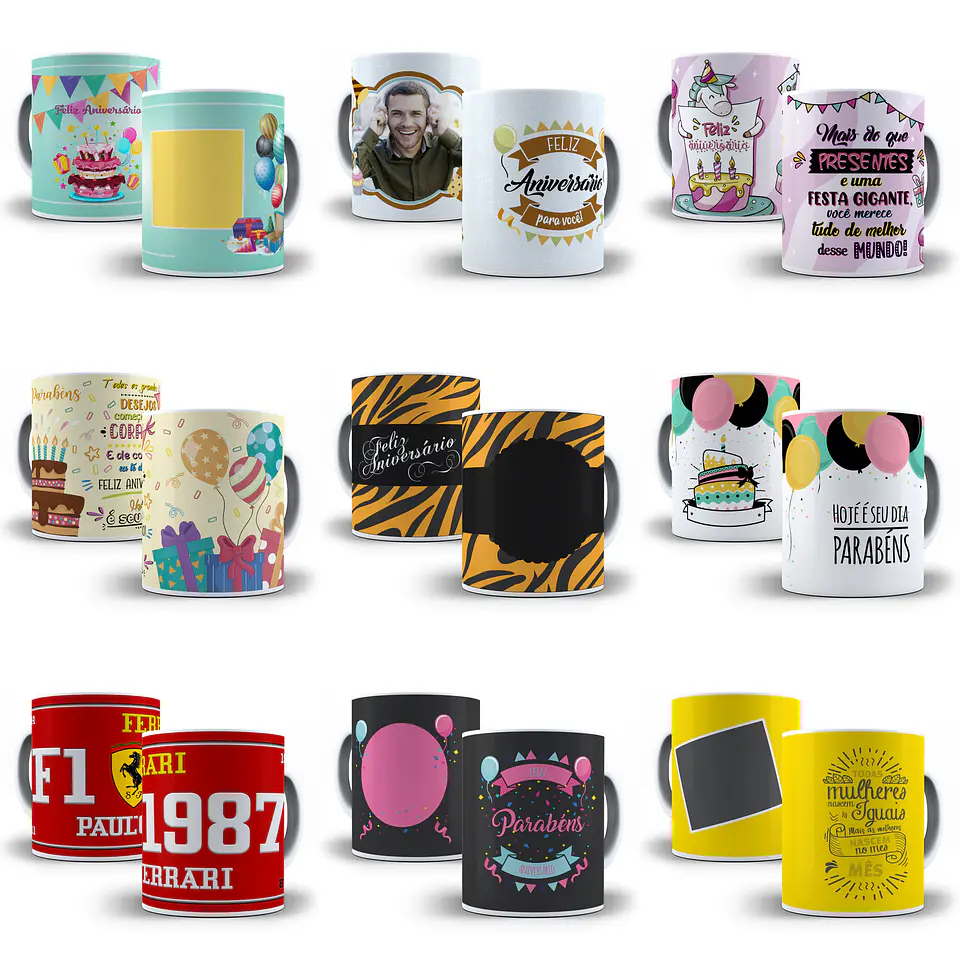 73 Artes para Caneca Aniversário Editável em Corel Draw 2