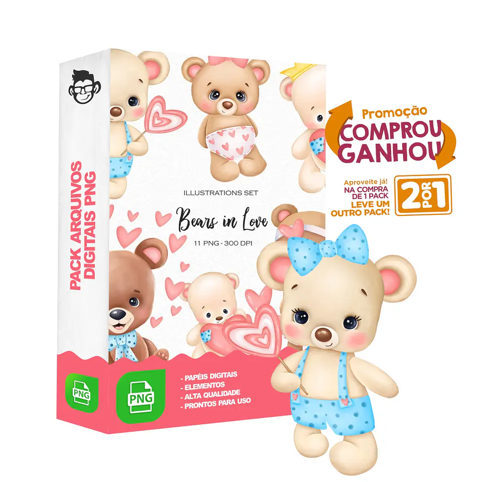 Kit Digital Bears is Love Ursinhos sem fundo Png 1