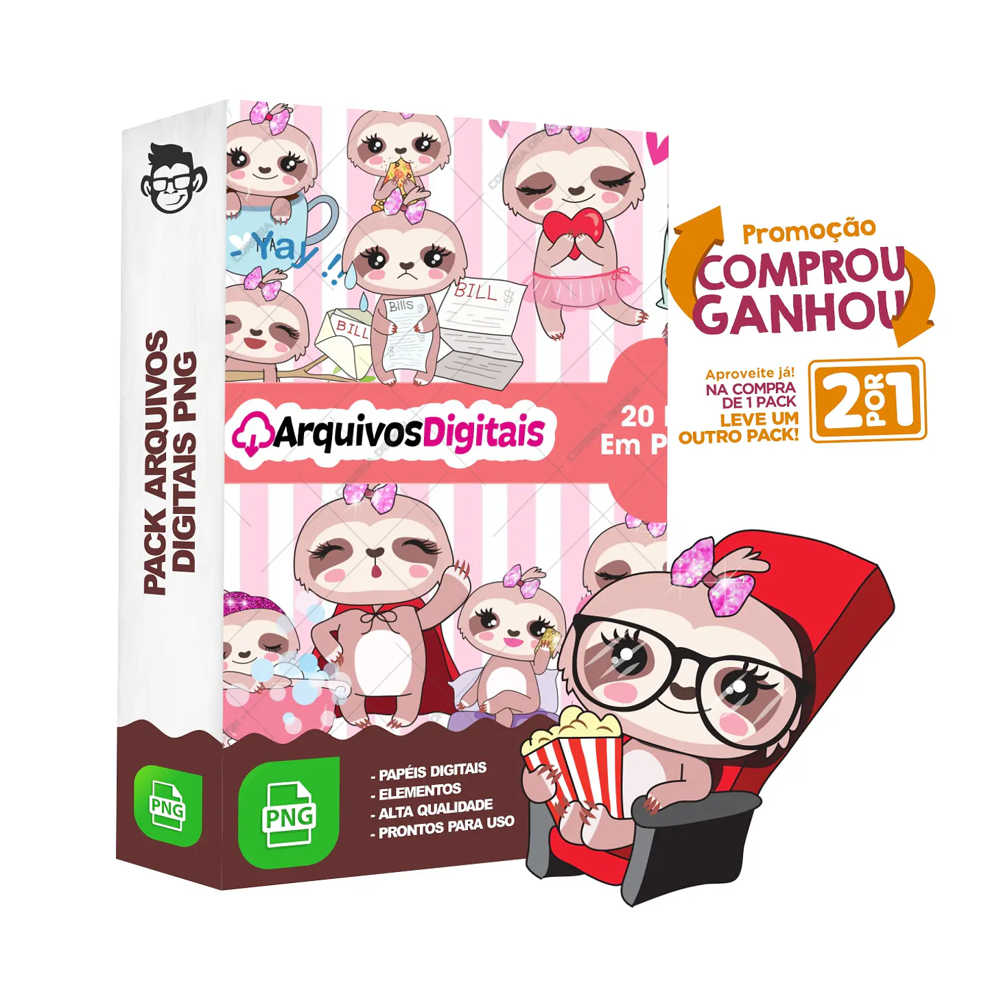 Kit Digital Bicho Preguiça sem fundo Png 1