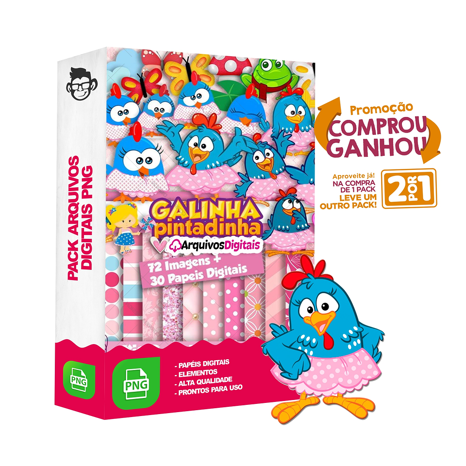 Kit Digital Galinha Pintadinha Rosa sem fundo Png 1