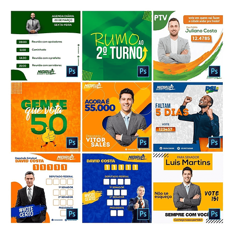 45 Artes Mídias Sociais Campanha Politica Eleitoral Editáveis Photoshop