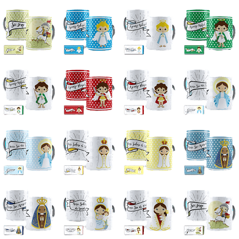 40 Artes para Caneca Estampas Santinhos Santos Catolico Editável em Corel Draw