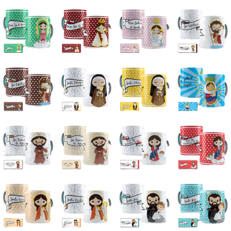40 Artes para Caneca Estampas Santinhos Santos Catolico Editável em Corel Draw 2