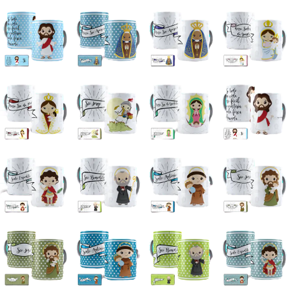 40 Artes para Caneca Estampas Santinhos Santos Catolico Editável em Corel Draw 3
