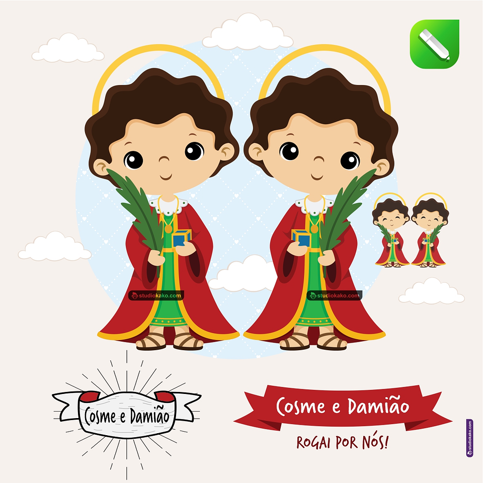 Kit Digital Vetor Santinho Cosme e Damião Editaveis Corel Draw + Png 1