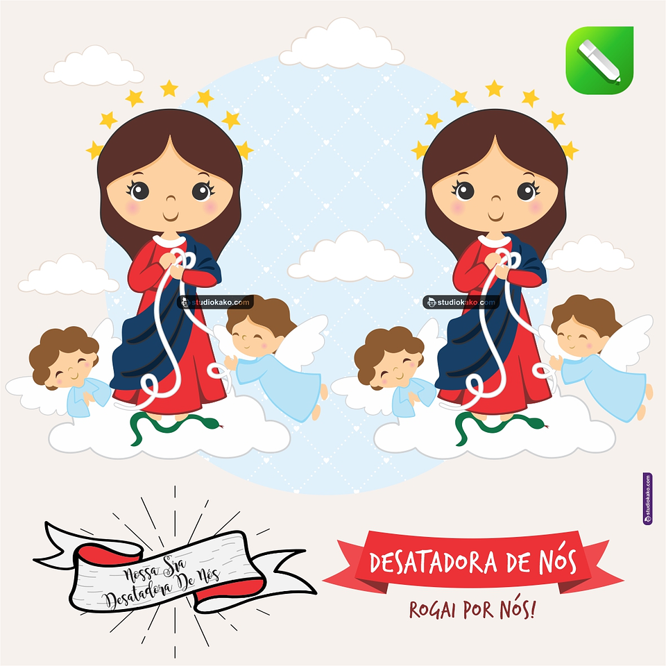 Kit Digital Vetor Santinhos Nossa Senhora Desatadora de Nós Editaveis Corel Draw + Png 1