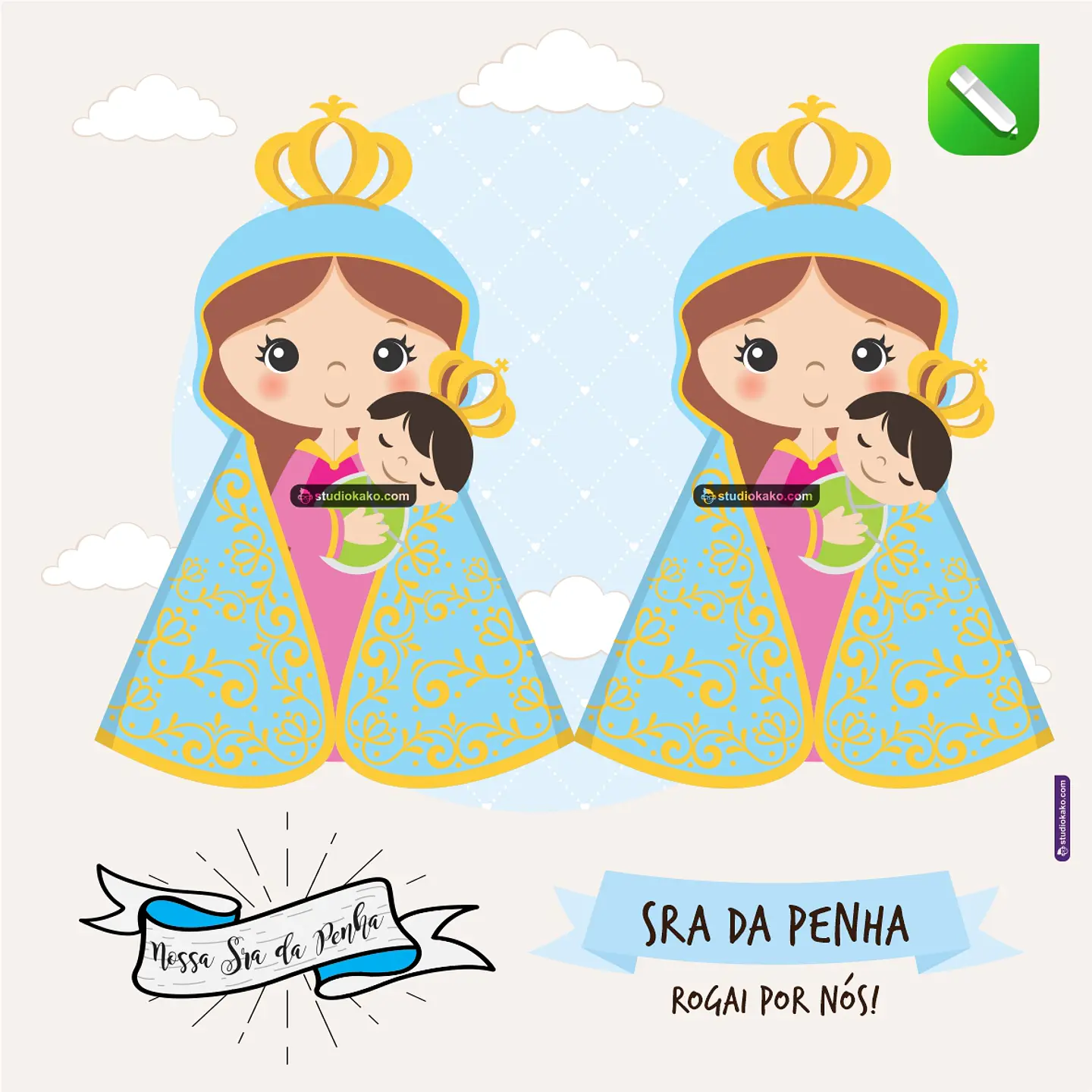 Kit Digital Vetor Santinhos Nossa Senhora da Penha Editaveis Corel Draw + Png 1