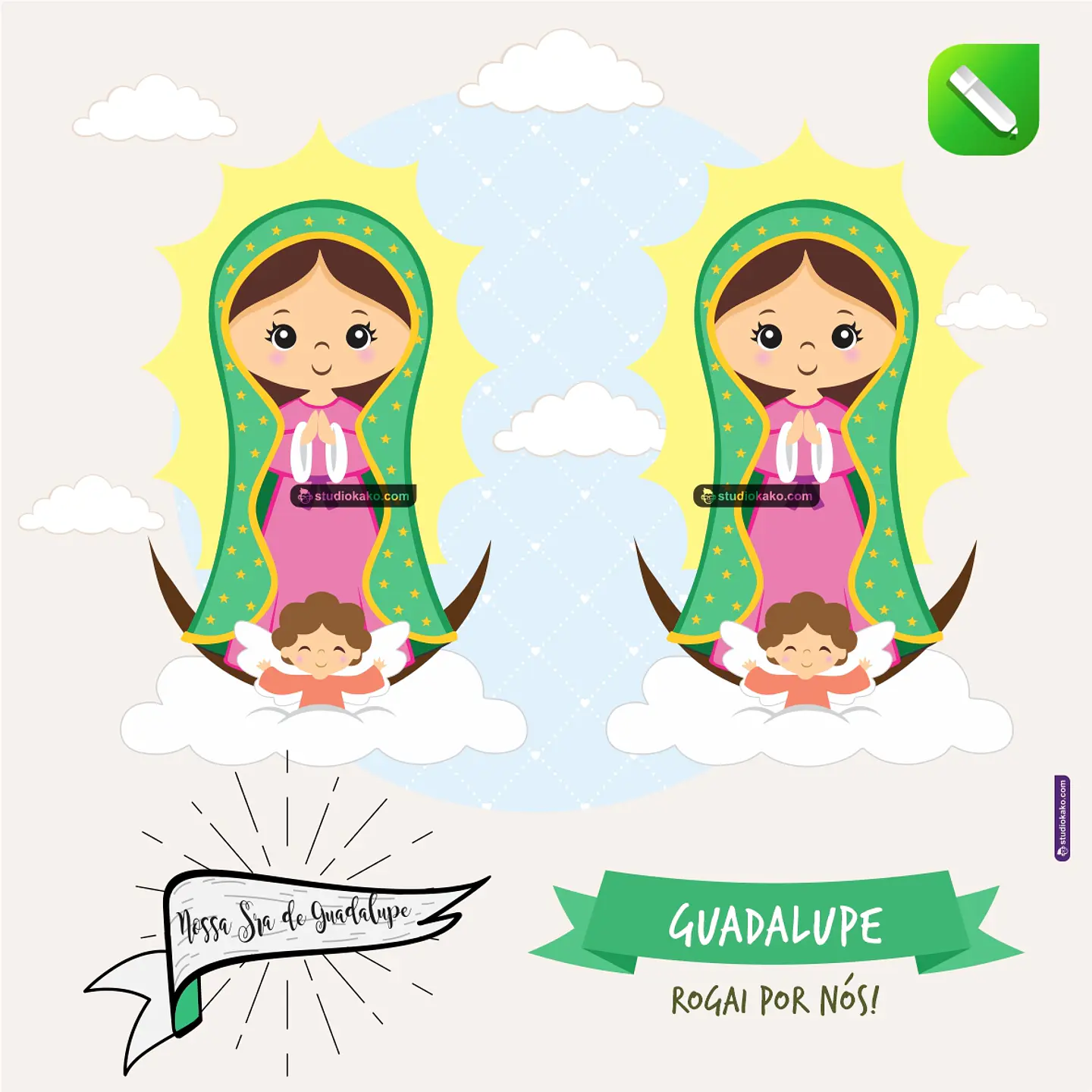 Kit Digital Vetor Santinhos Nossa Senhora da Guadalupe Editaveis Corel Draw + Png 1