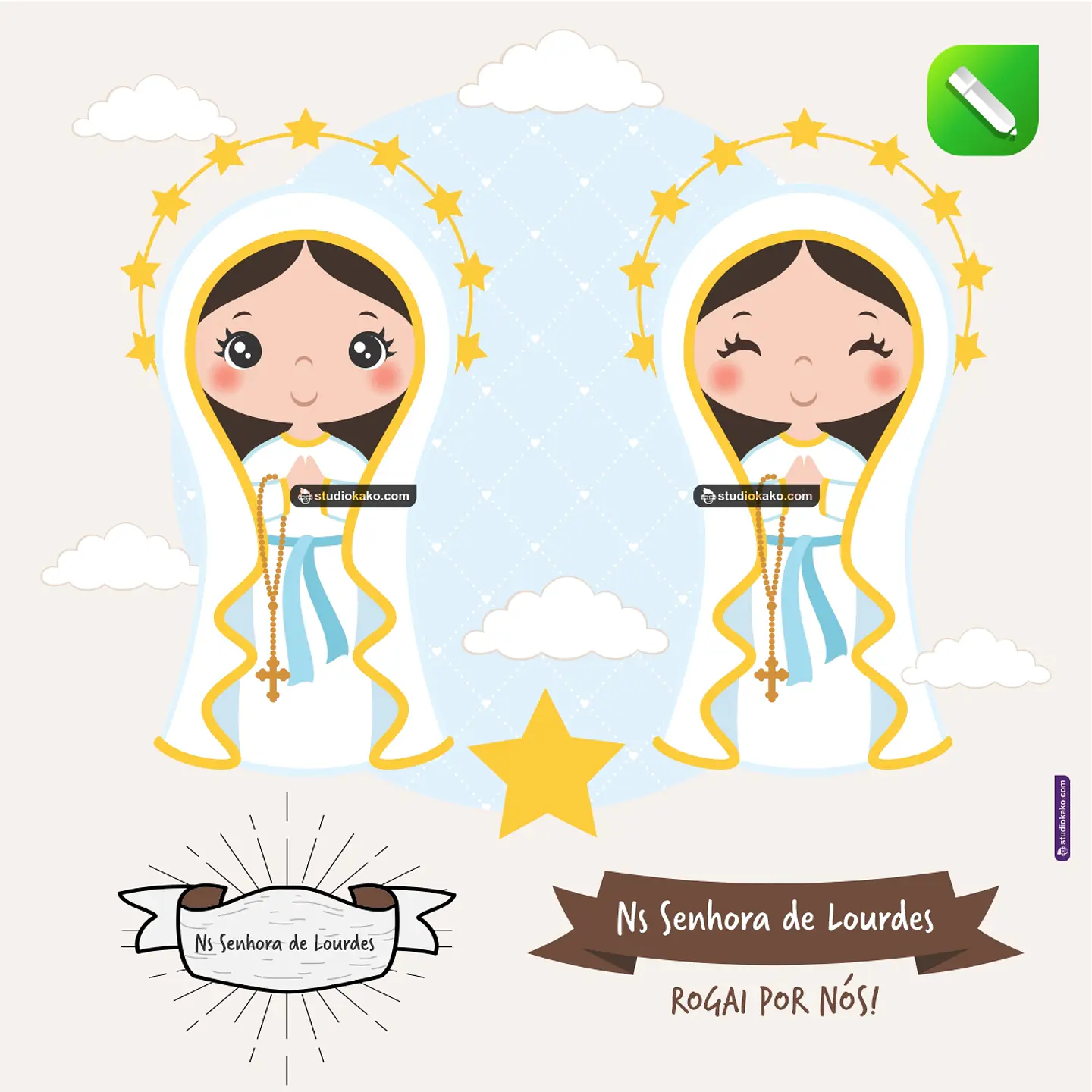 Kit Digital Vetor Santinhos Nossa Senhora de Lourdes Editaveis Corel Draw + Png 1