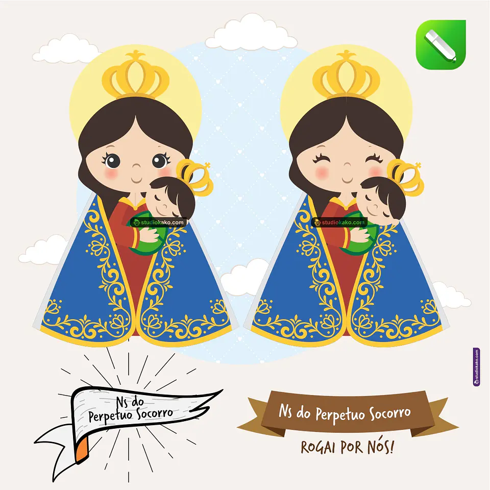 Kit Digital Vetor Santinhos Nossa Senhora do Perpetuo Socorro Editaveis + Png 1