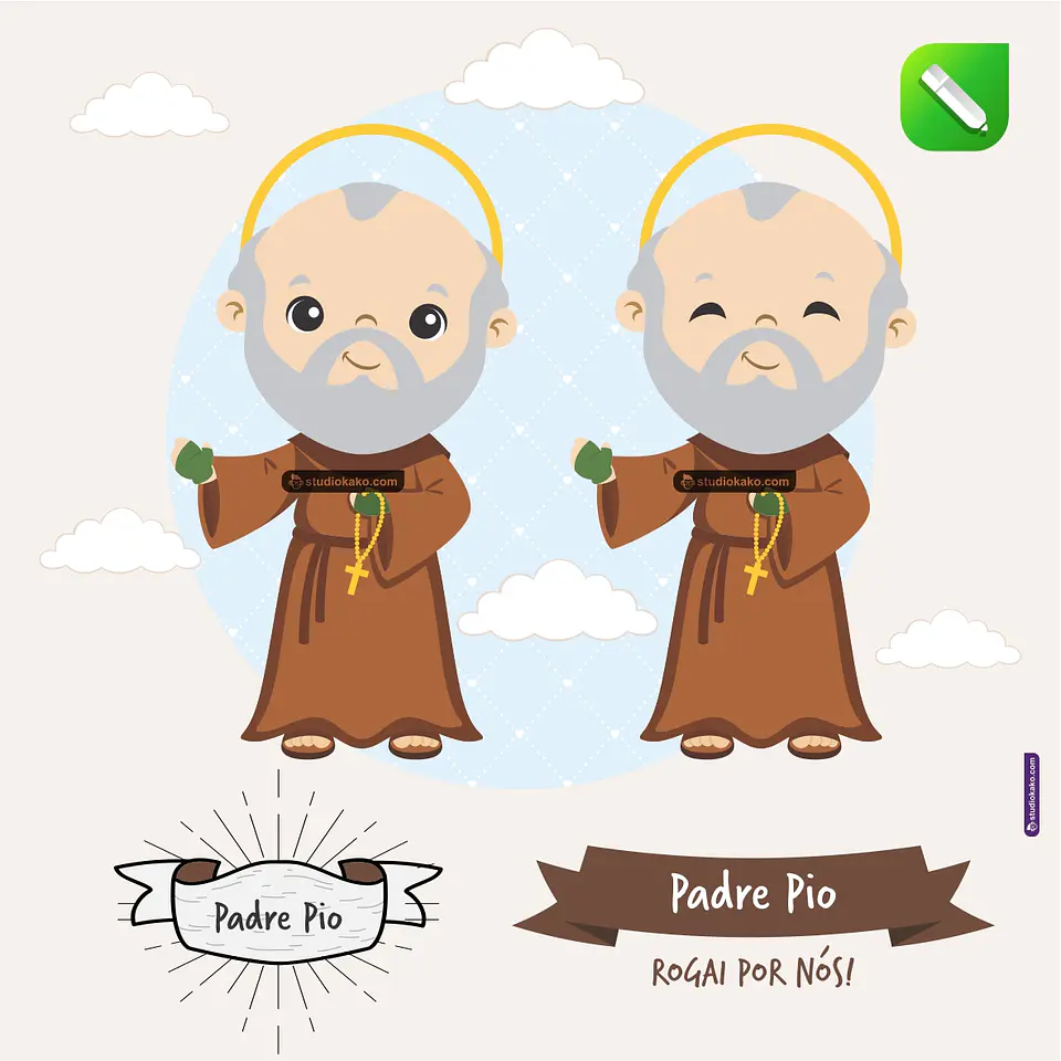 Kit Digital Vetor Santinhos Padre Pio Editaveis + Png 1