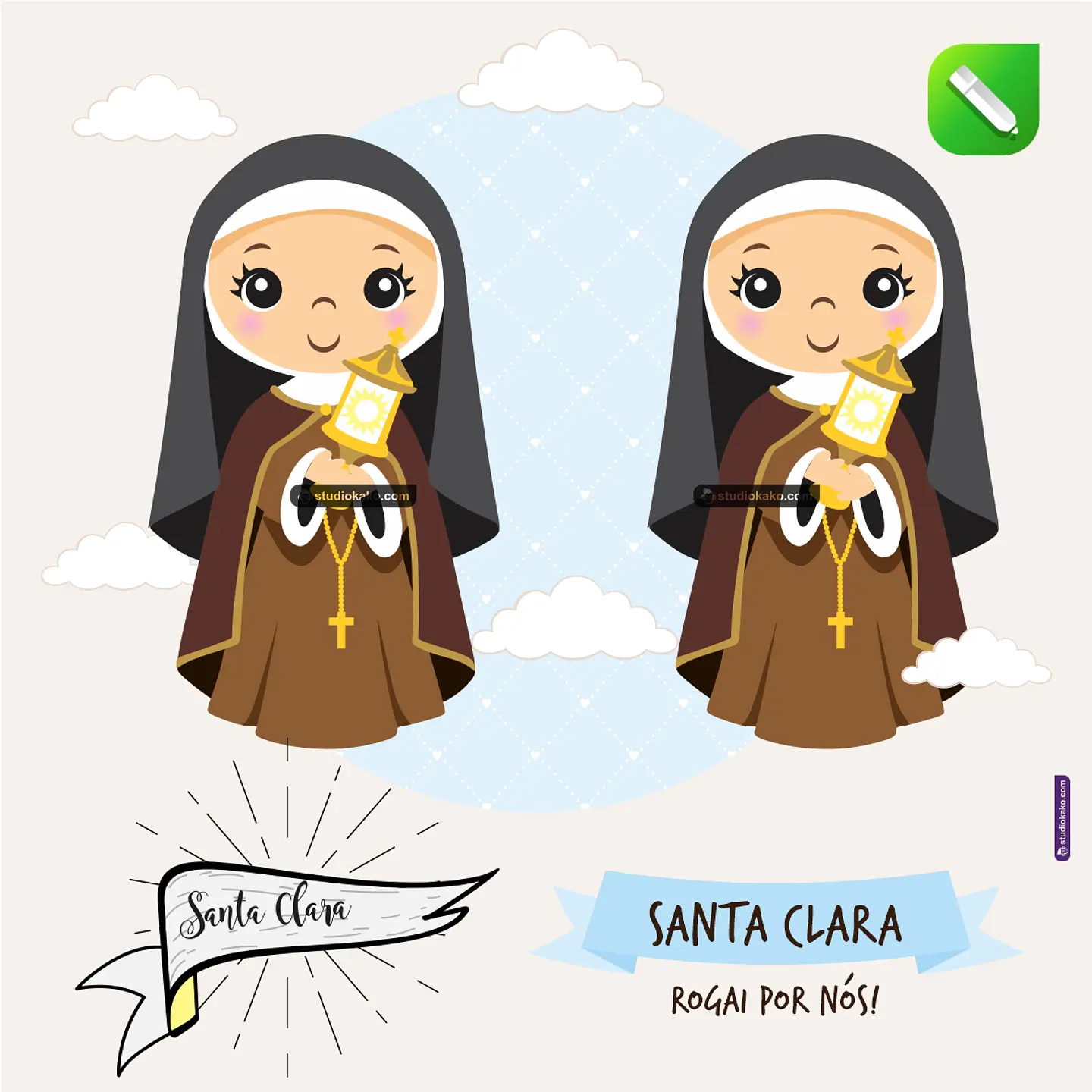 Kit Digital Vetor Santinhos Santa Clara Editaveis + Png 1