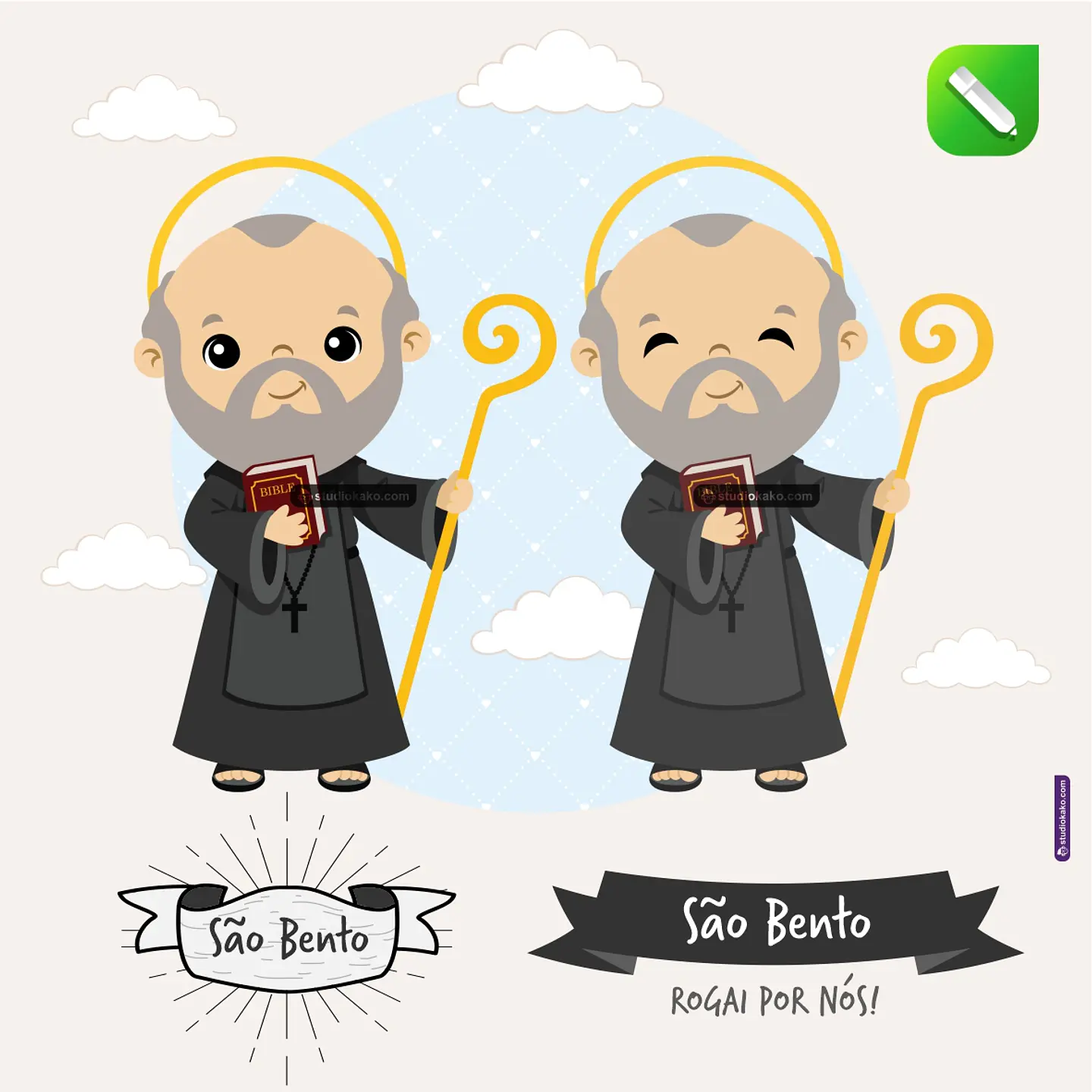 Kit Digital Vetor Santinhos São Bento Editaveis + Png 1
