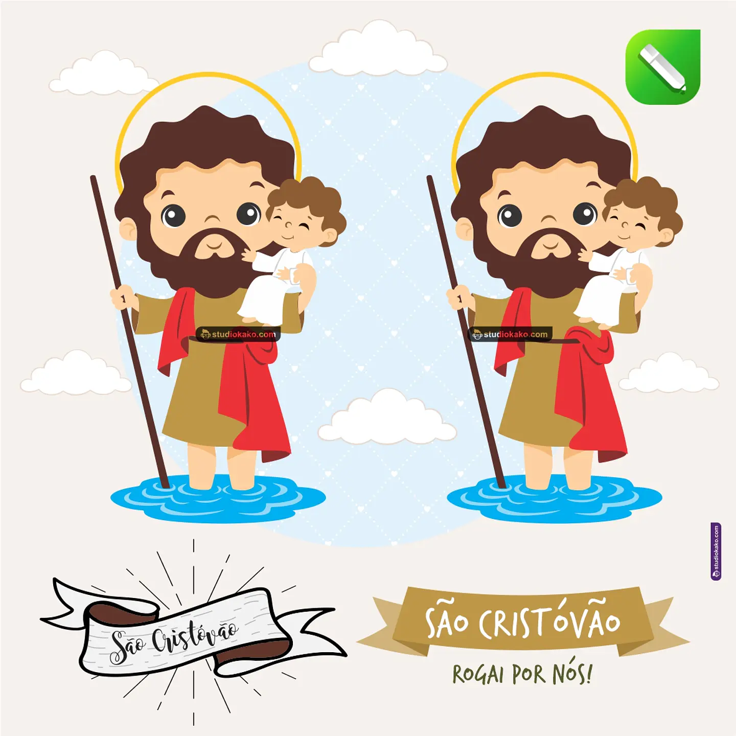 Kit Digital Vetor Santinhos São Cristóvão Editaveis + Png 1