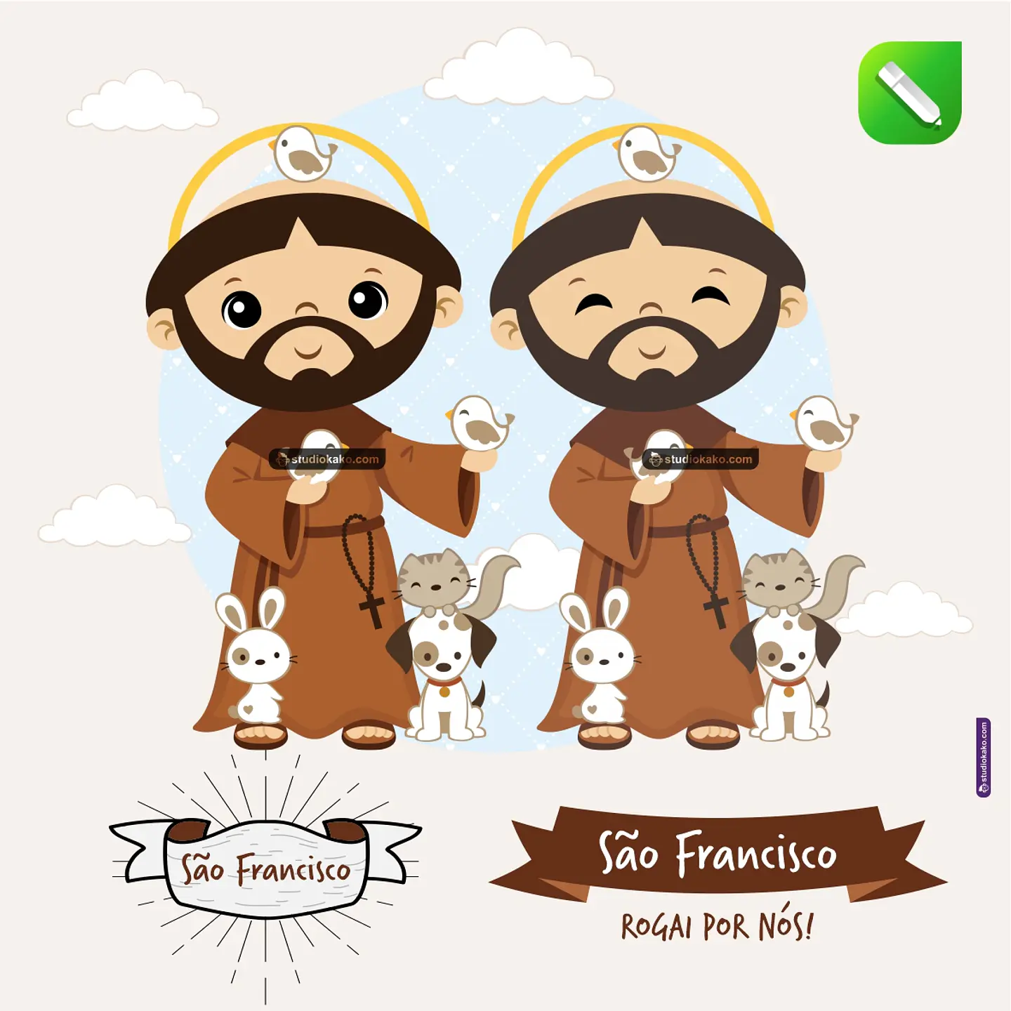 Kit Digital Vetor Santinhos São Francisco de Assis Editaveis + Png 1