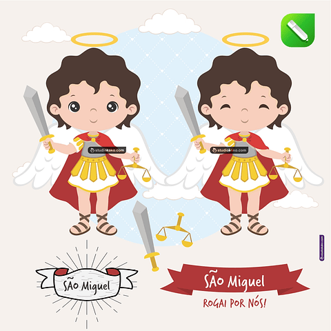 Kit Digital Vetor Santinhos Arcanjo São Miguel Editaveis + Png