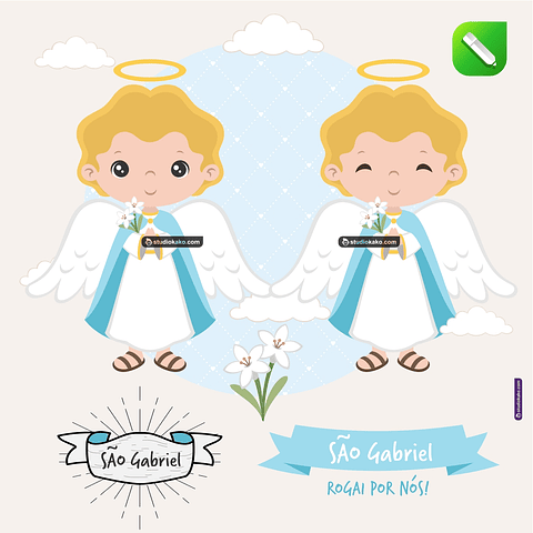 Kit Digital Vetor Santinhos Arcanjo São Gabriel Editaveis + Png