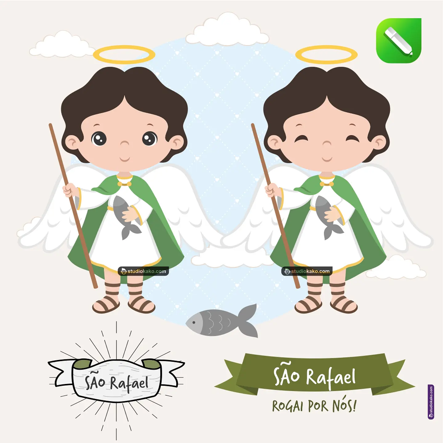 Kit Digital Vetor Santinhos Arcanjo São Rafael Editaveis + Png 1