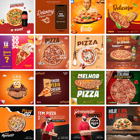 96 Artes Mídias Sociais Pizzaria 4.0 Editáveis Photoshop + Png