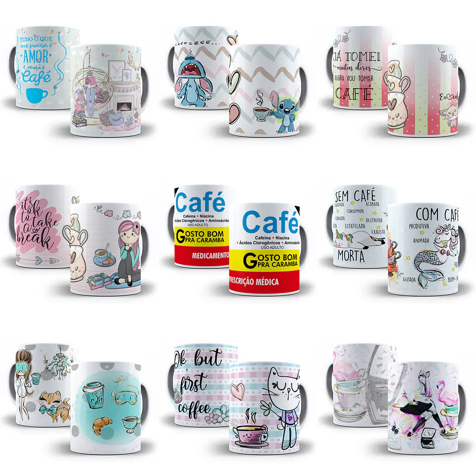 10 Artes para Caneca Com Café e Sem Café Editável em Corel Draw 1