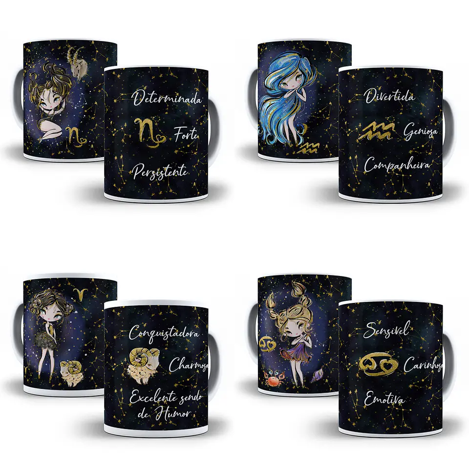 12 Artes para Caneca Signos Feminino Editável em Corel Draw 1