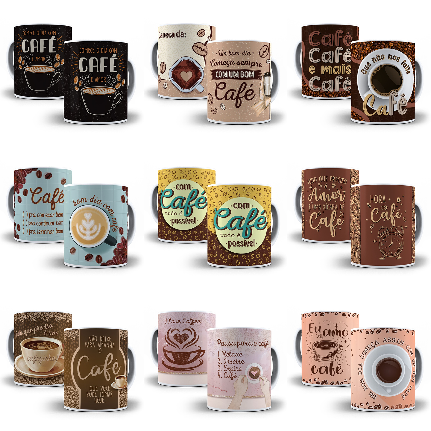 14 Artes para Caneca Café Sublimação Editável em Corel Draw 1