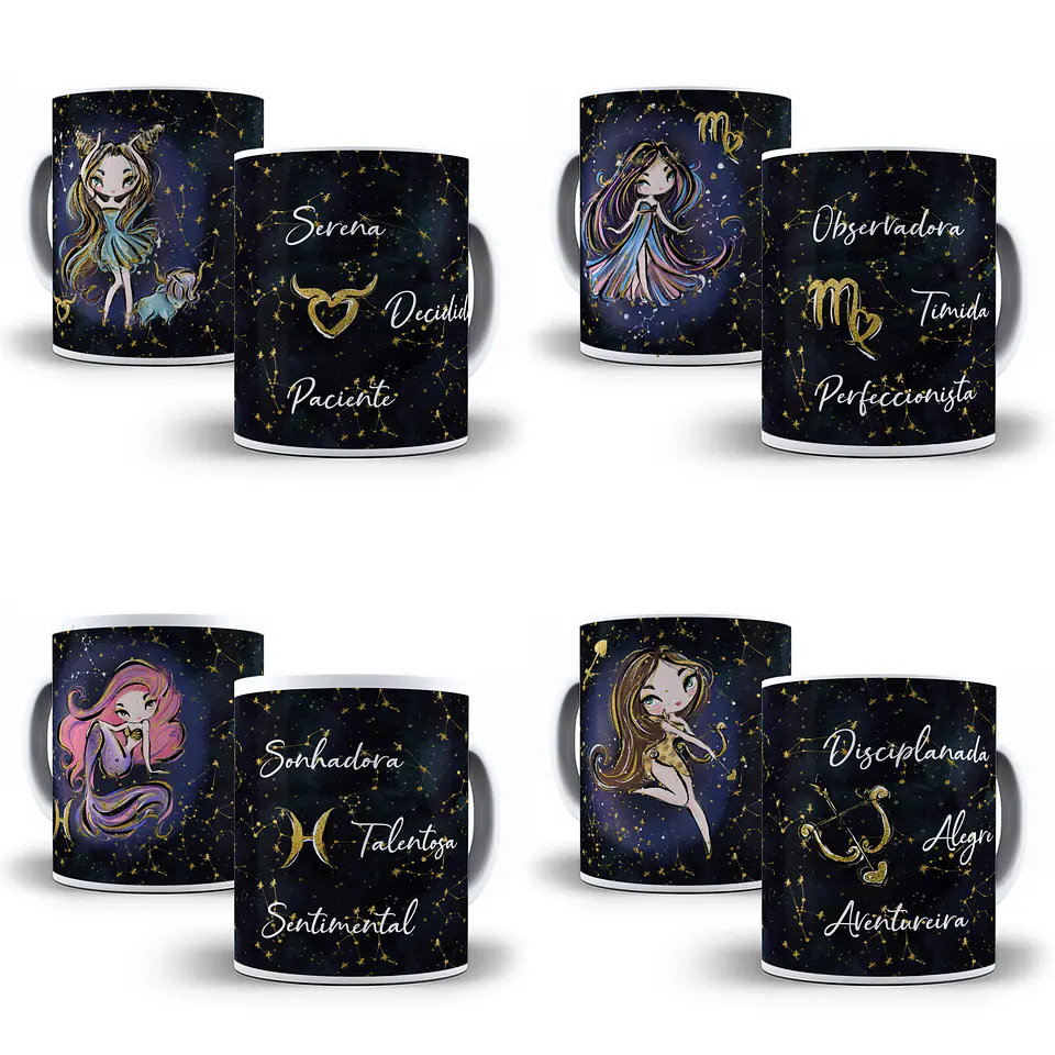12 Artes para Caneca Signos Feminino Editável em Corel Draw 3
