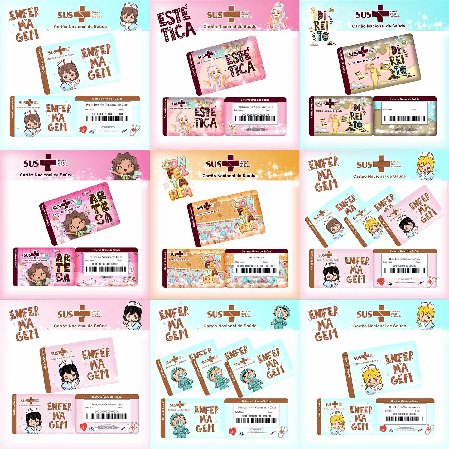 26 Artes para Cartão SUS Profissões Arquivo em Png 1