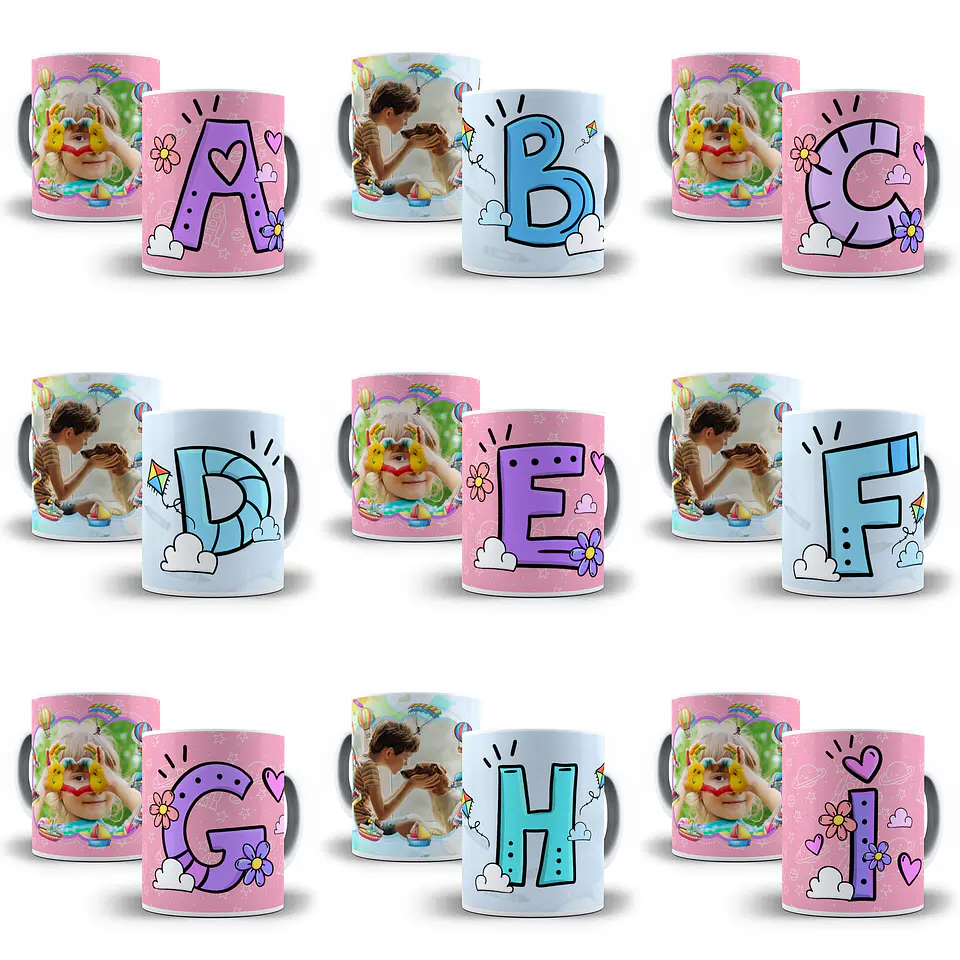 52 Artes para Caneca Alfabeto Infantil Sublimação Arquivo em Jpge/Png 1
