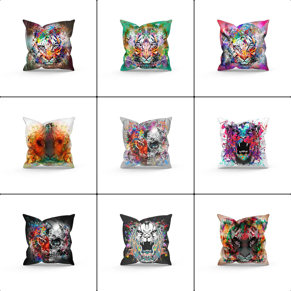 64 Artes para Almofadas Leão Psicodelico Sublimação Arquivo em Jpge/Png 1