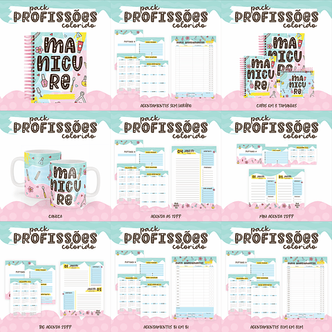 Pacote Artes para Agendas Caneca Colorida Manicure 2022 Arquivos Pdf Jpge