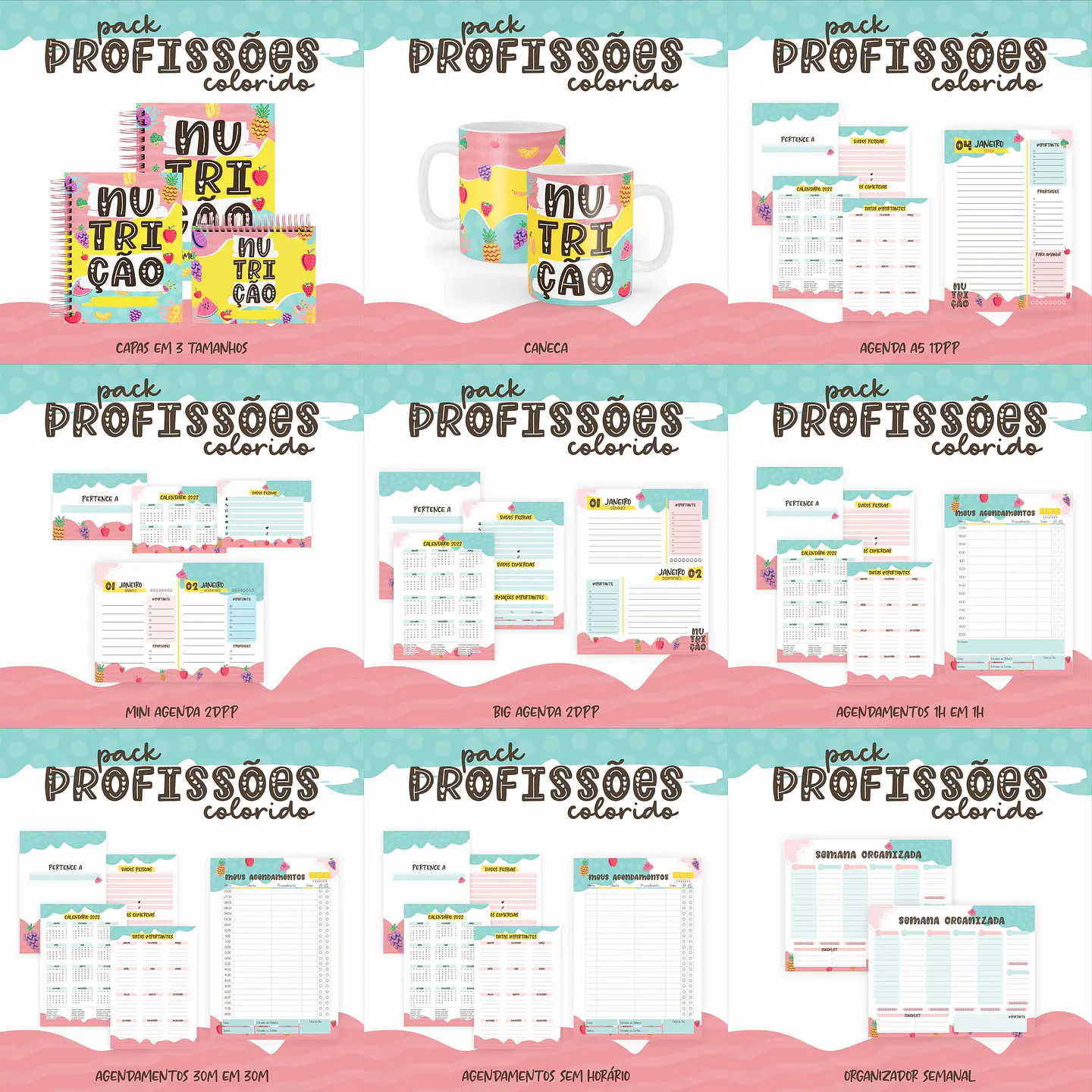 Pacote Artes para Agendas Caneca Colorida Nutrição 2022 Arquivos Pdf Jpge 1