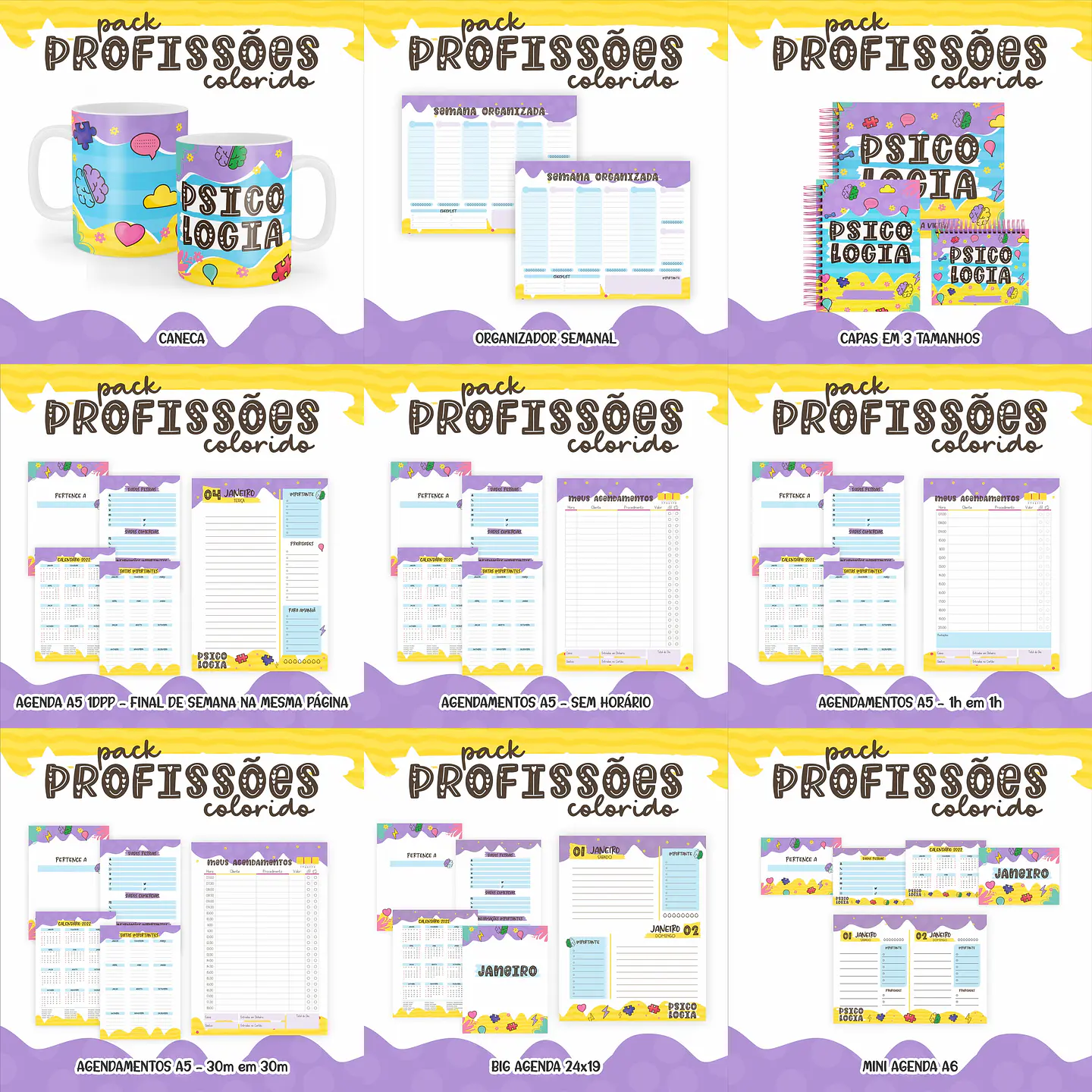 Pacote Artes para Agendas Caneca Colorida Psicologia 2022 Arquivos Pdf Jpge 1