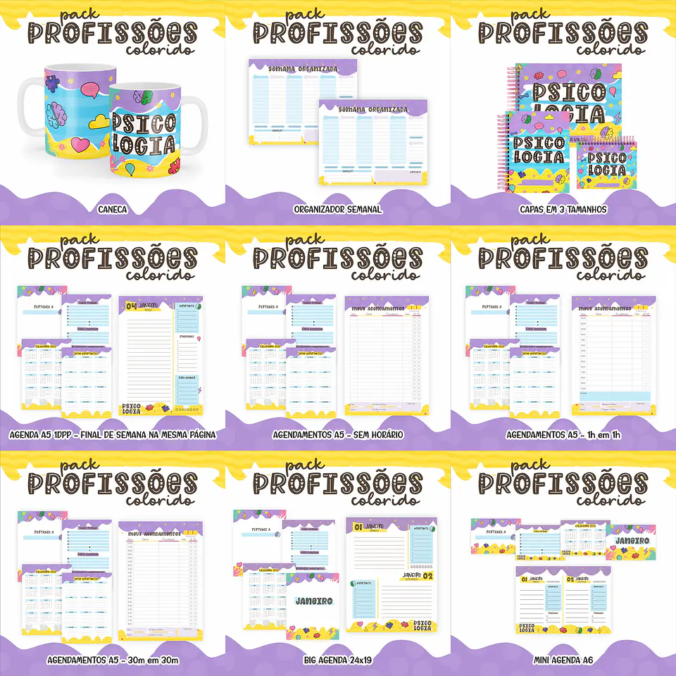 Pacote Artes para Agendas Caneca Colorida Psicologia 2022 Arquivos Pdf Jpge 1