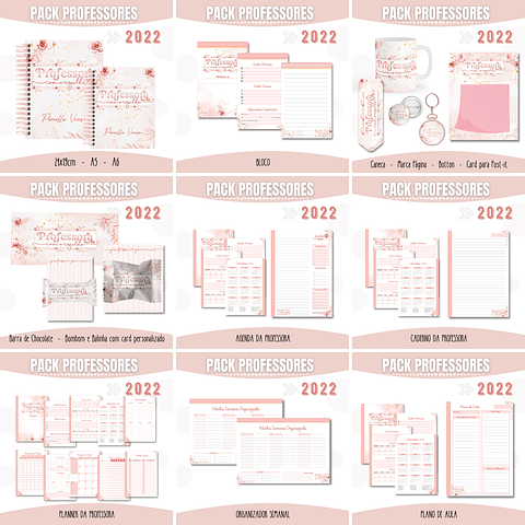 Pacote Artes para Agendas Caneca Professora Floral Rosé Golde Arquivos Pdf Jpge