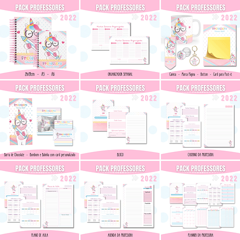 Pacotes para Agenda Professora Unicornio Poa 2022 Arquivo Pdf e Png