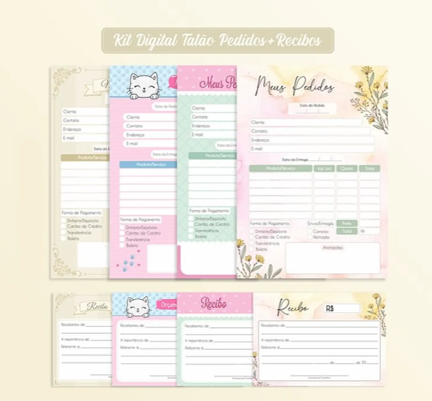 Kit Talão de Pedidos e Recibos Arquivos Pdf e Png 1