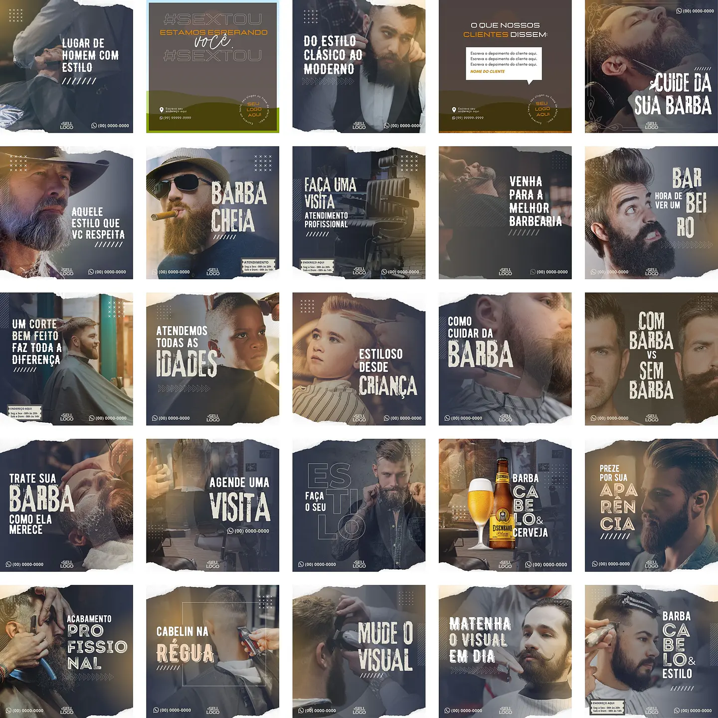 Pack Canva Barbearia Cabeleireiro Templates Editáveis 50 Artes + Bônus 1