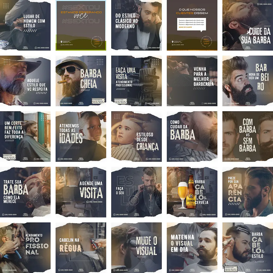 Pack Canva Barbearia Cabeleireiro Templates Editáveis 50 Artes + Bônus 1