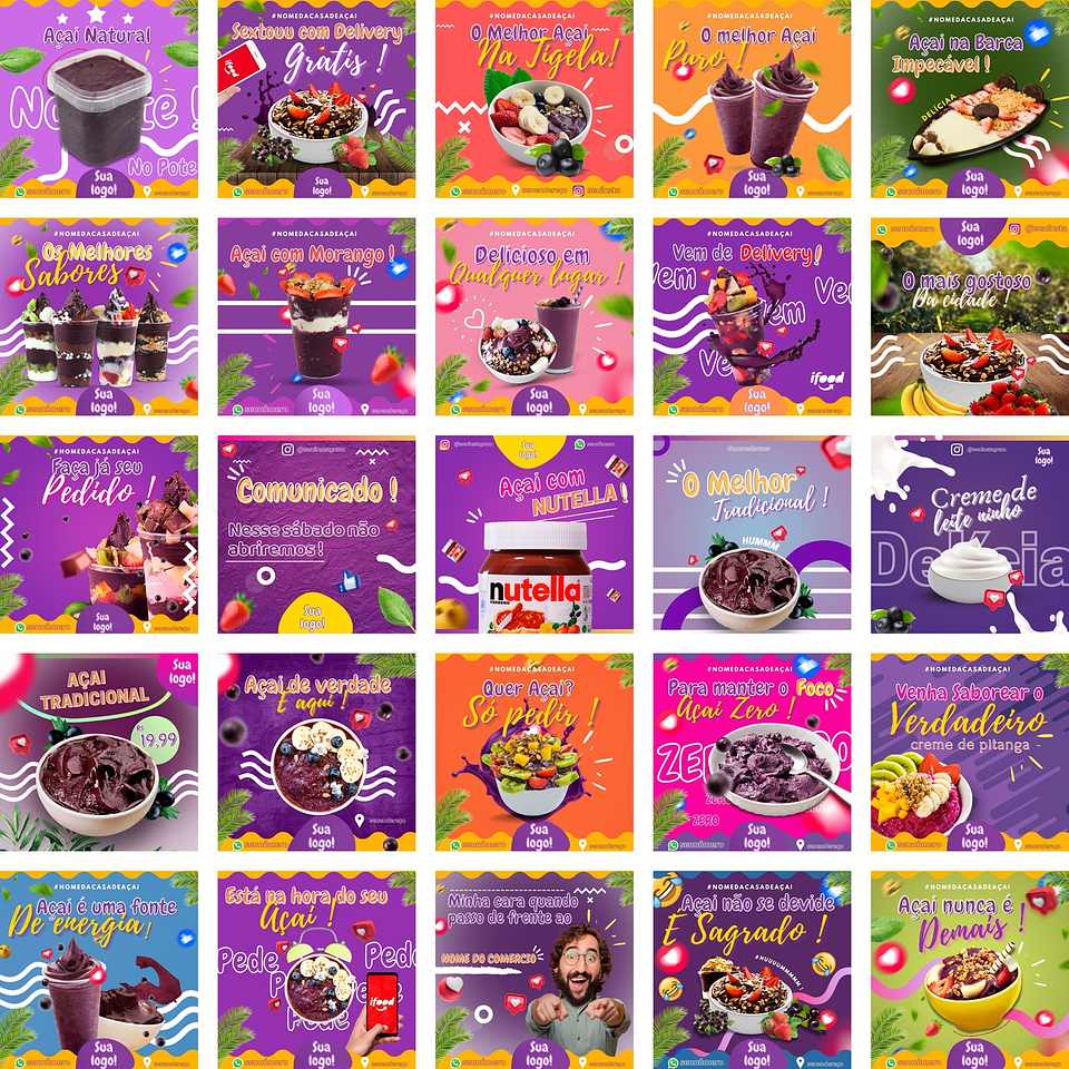 Pack Canva Açaí Templates Editáveis 200 Artes + Bônus 3