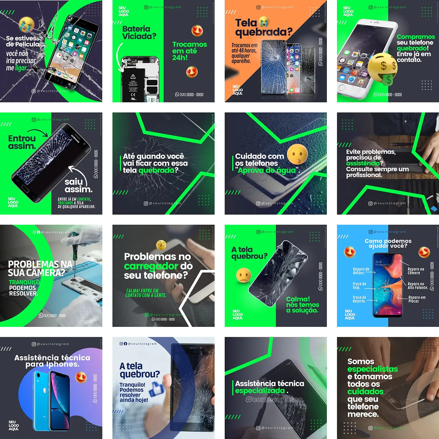 Pack Canva Assistencia Tecnica Celular Templates Editáveis 40 Artes + Bônus 2