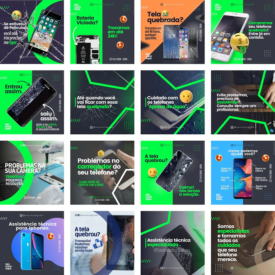 Pack Canva Assistencia Tecnica Celular Templates Editáveis 40 Artes + Bônus 2