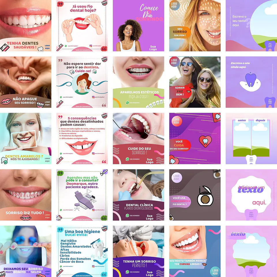 Pack Canva Dentista Odonto Templates Editáveis 230 Artes + Bônus 1