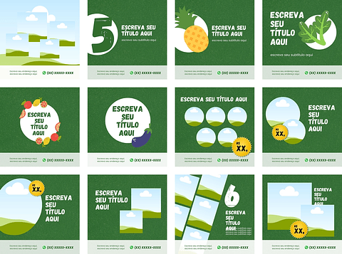 Pack Canva Hortifruti Sacolão Feira Templates Editáveis 12 Artes + Bônus