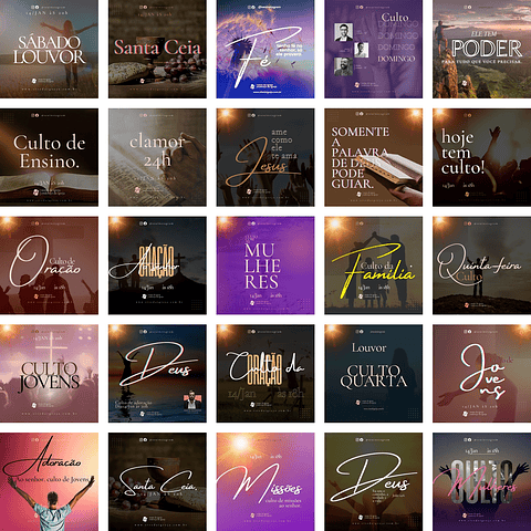 Pack Canva Gospel Culto Templates Editáveis 50 Artes + Bônus